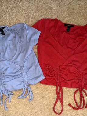Forever 21 Ruched Drawstring Crop Top Blue & Red Light Bundle